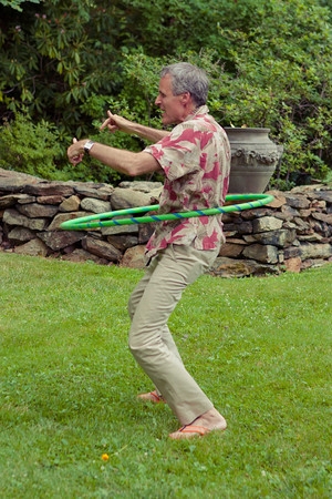 Demonstrating the hula hoop